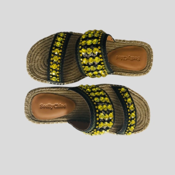 New with box SEE BY CHLOE Kaori Embellished Slide Sandals Size 6 - Picture 8 of 14